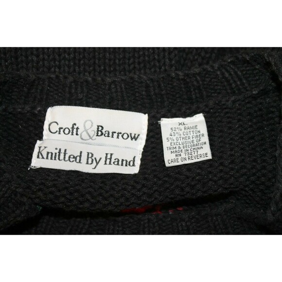 Croft & Barrow Christmas Sweater Poinsettia Black Holiday Knit Womens XL - Picture 5 of 5